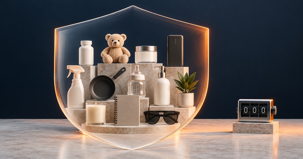 A transparent protective shield covering eleven different consumer product categories